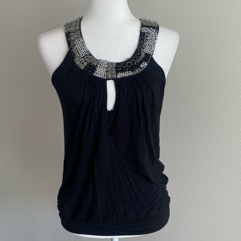 Elegant Black Embellished Women's Top Size M